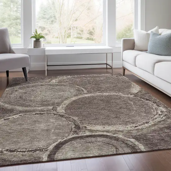 Chocolate And Beige Woodland Lodge Washable Area Rug With UV Protection Photo 5