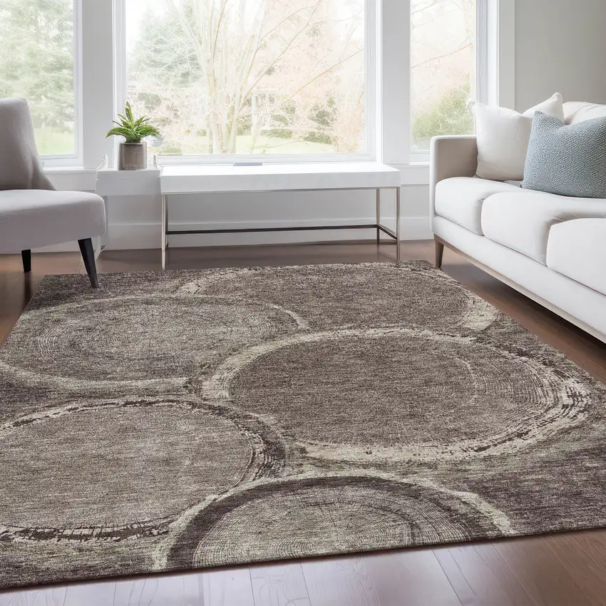 Chocolate And Beige Woodland Lodge Washable Area Rug With UV Protection Photo 5