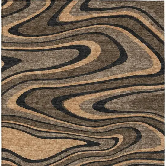 Chocolate And Black Abstract Washable Indoor Outdoor Area Rug Photo 4