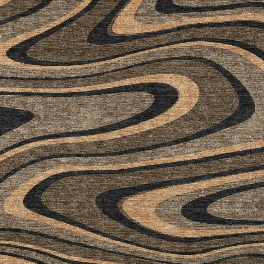 Chocolate And Black Abstract Washable Indoor Outdoor Area Rug Photo 3
