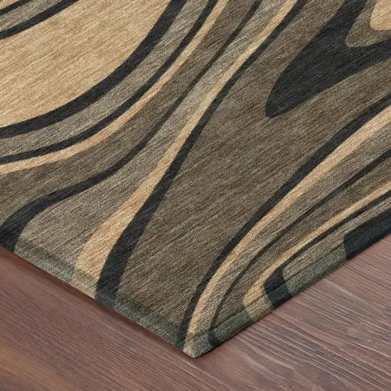 Chocolate And Black Abstract Washable Indoor Outdoor Area Rug Photo 5
