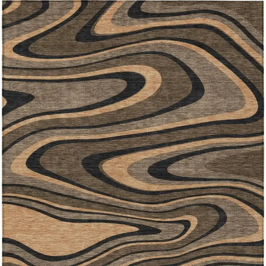 Chocolate And Black Abstract Washable Indoor Outdoor Area Rug Photo 4
