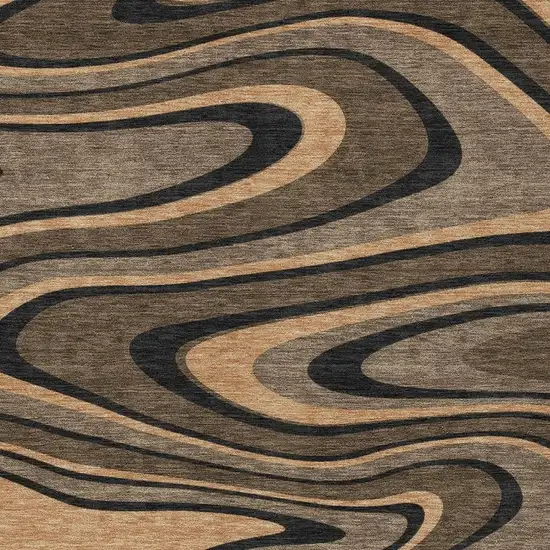 Chocolate And Black Abstract Washable Indoor Outdoor Area Rug Photo 3