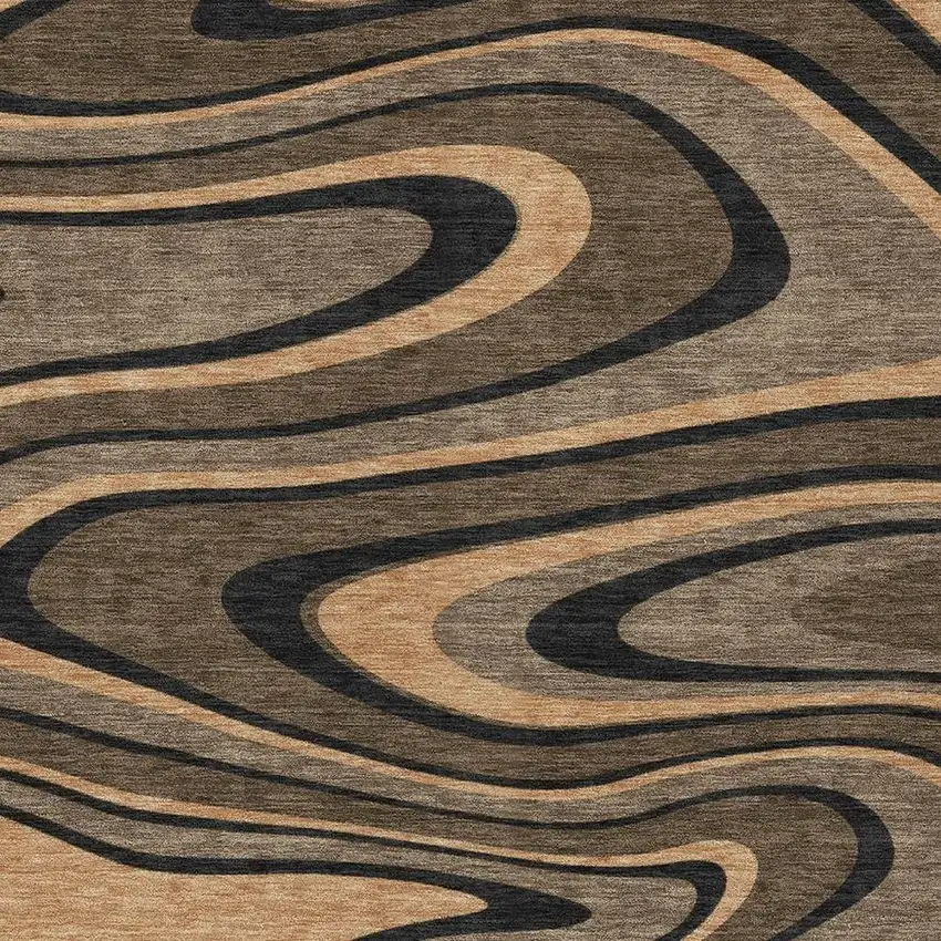 Chocolate And Black Abstract Washable Indoor Outdoor Area Rug Photo 3