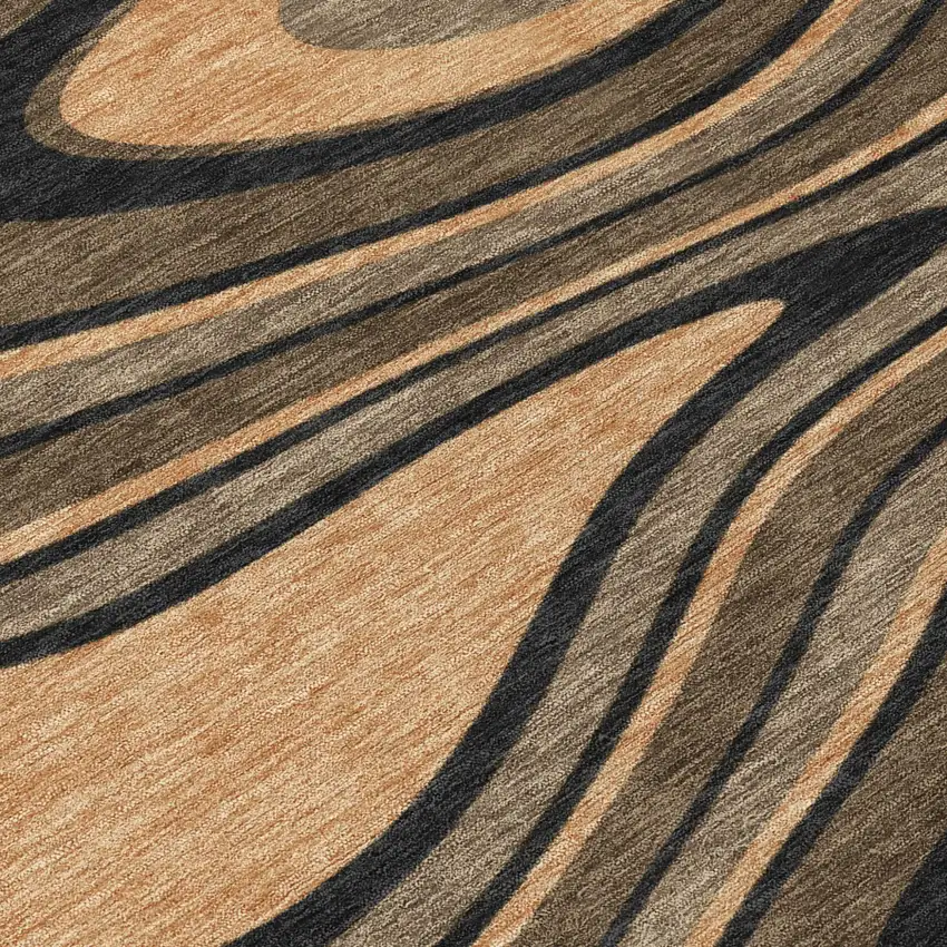 Chocolate And Black Abstract Washable Indoor Outdoor Area Rug Photo 6