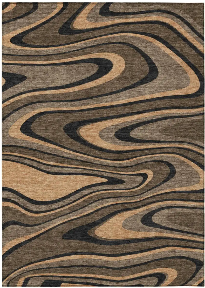 Chocolate And Black Abstract Washable Indoor Outdoor Area Rug Photo 2
