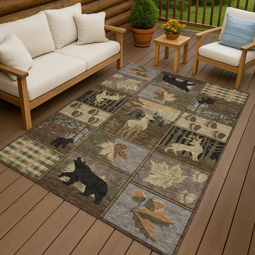 Chocolate And Black Bear Washable Indoor Outdoor Area Rug Photo 4