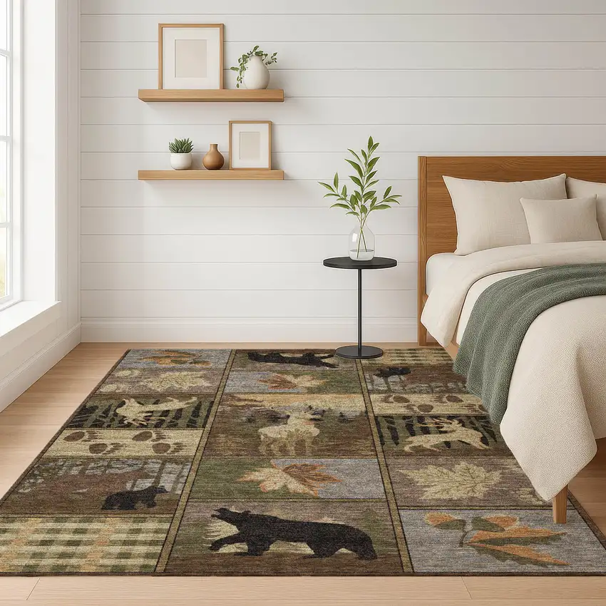 Chocolate And Black Bear Washable Indoor Outdoor Area Rug Photo 6