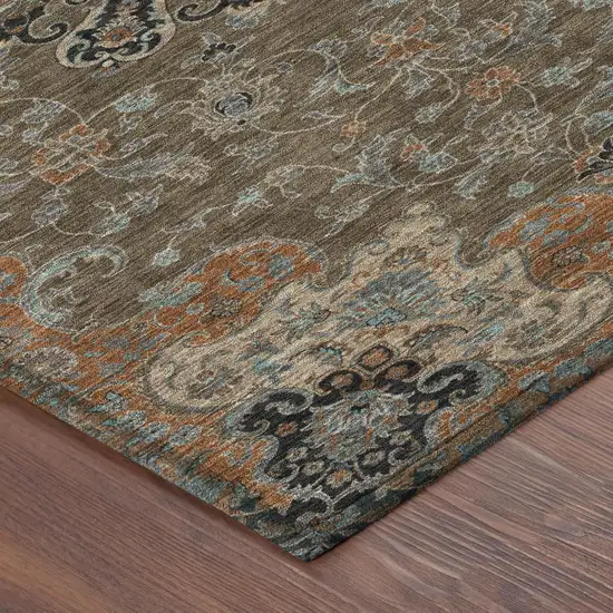 Chocolate And Black Floral Medallion Washable Indoor Outdoor Area Rug Photo 5