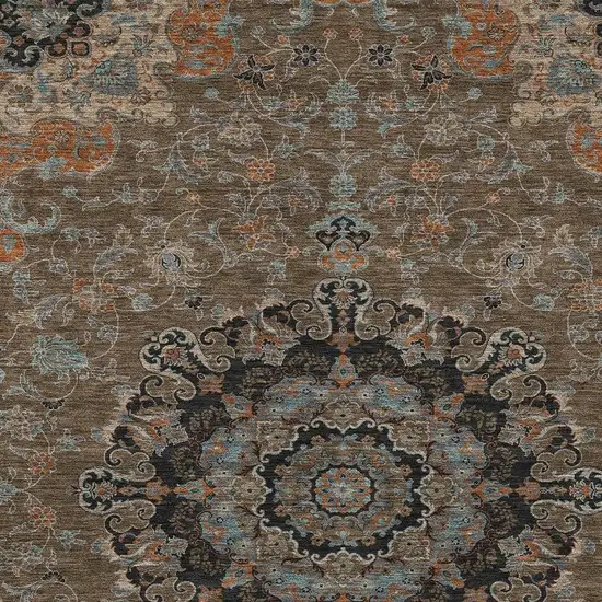 Chocolate And Black Floral Medallion Washable Indoor Outdoor Area Rug Photo 3