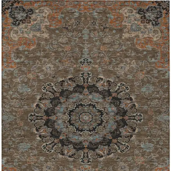 Chocolate And Black Floral Medallion Washable Indoor Outdoor Area Rug Photo 4