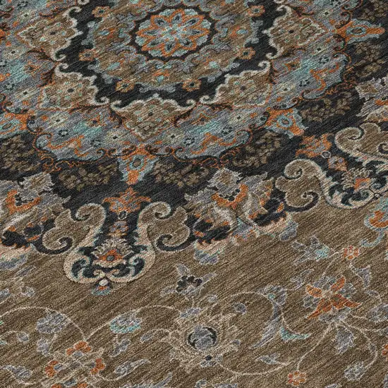 Chocolate And Black Floral Medallion Washable Indoor Outdoor Area Rug Photo 6