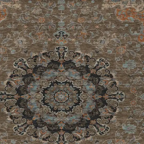 Chocolate And Black Floral Medallion Washable Indoor Outdoor Area Rug Photo 3