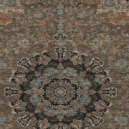 Chocolate And Black Floral Medallion Washable Indoor Outdoor Area Rug Photo 3