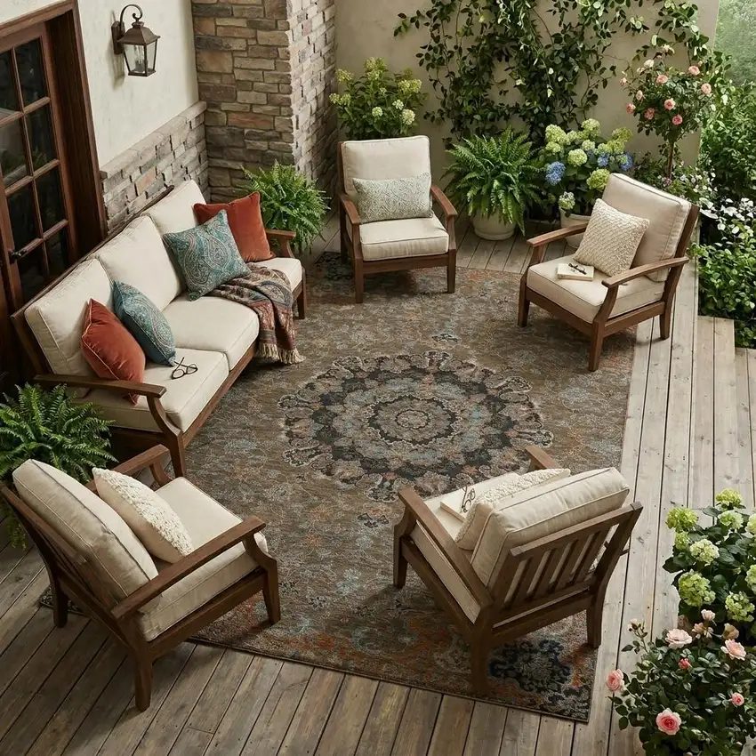 Chocolate And Black Floral Medallion Washable Indoor Outdoor Area Rug Photo 1