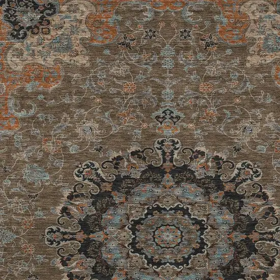 Chocolate And Black Floral Medallion Washable Indoor Outdoor Area Rug Photo 3