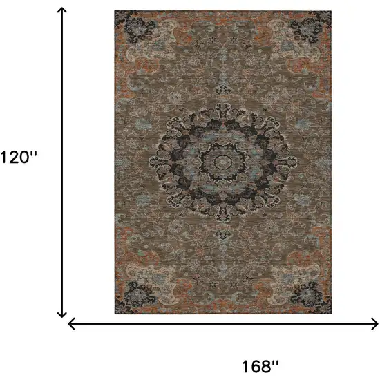 Chocolate And Black Floral Medallion Washable Indoor Outdoor Area Rug Photo 7