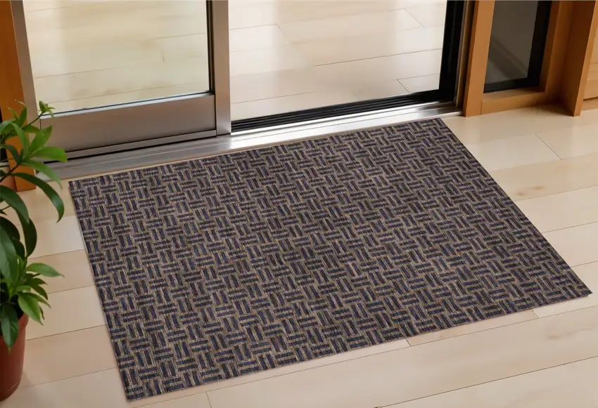 Chocolate And Black Geometric Washable Indoor Outdoor Area Rug Photo 1
