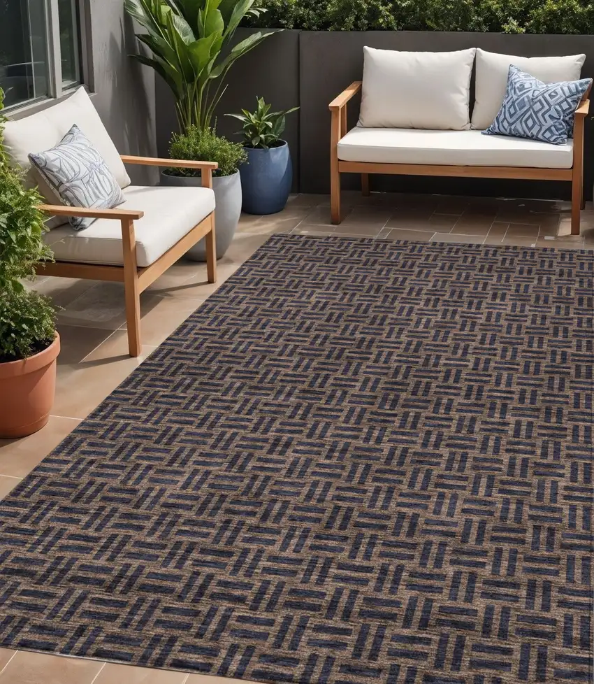 Chocolate And Black Geometric Washable Indoor Outdoor Area Rug Photo 1