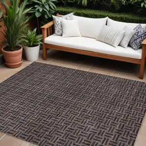 Photo of Chocolate And Black Geometric Washable Indoor Outdoor Area Rug