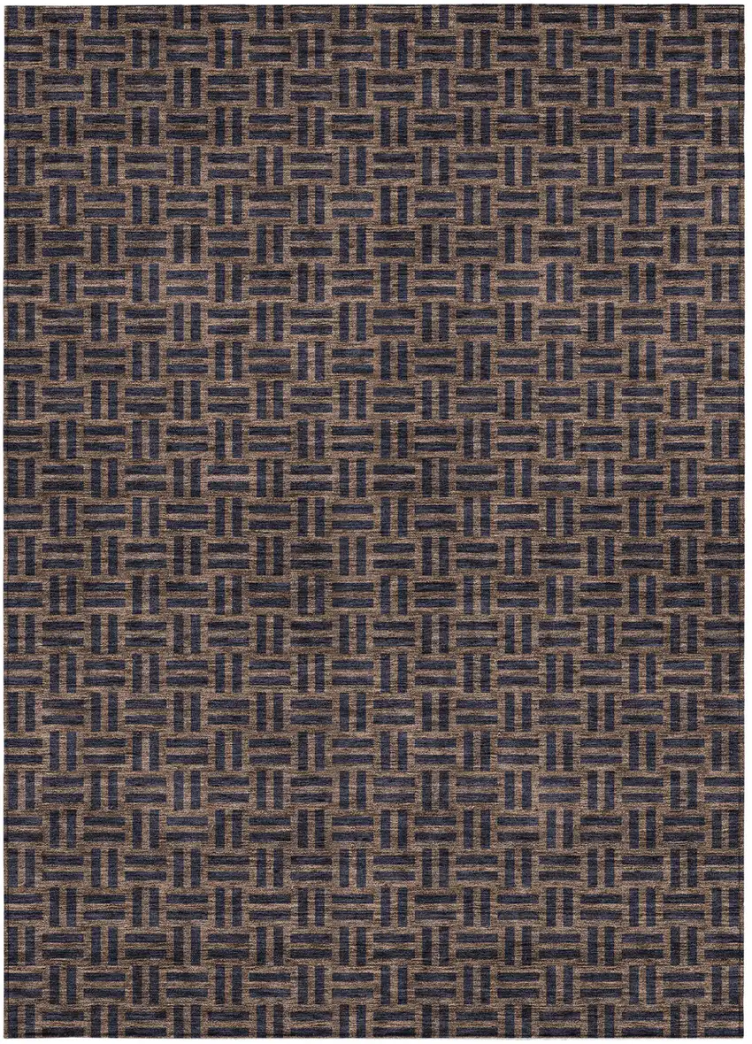 Chocolate And Black Geometric Washable Indoor Outdoor Area Rug Photo 7
