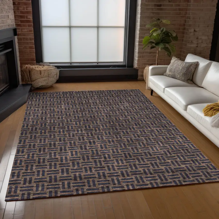 Chocolate And Black Geometric Washable Indoor Outdoor Area Rug Photo 9