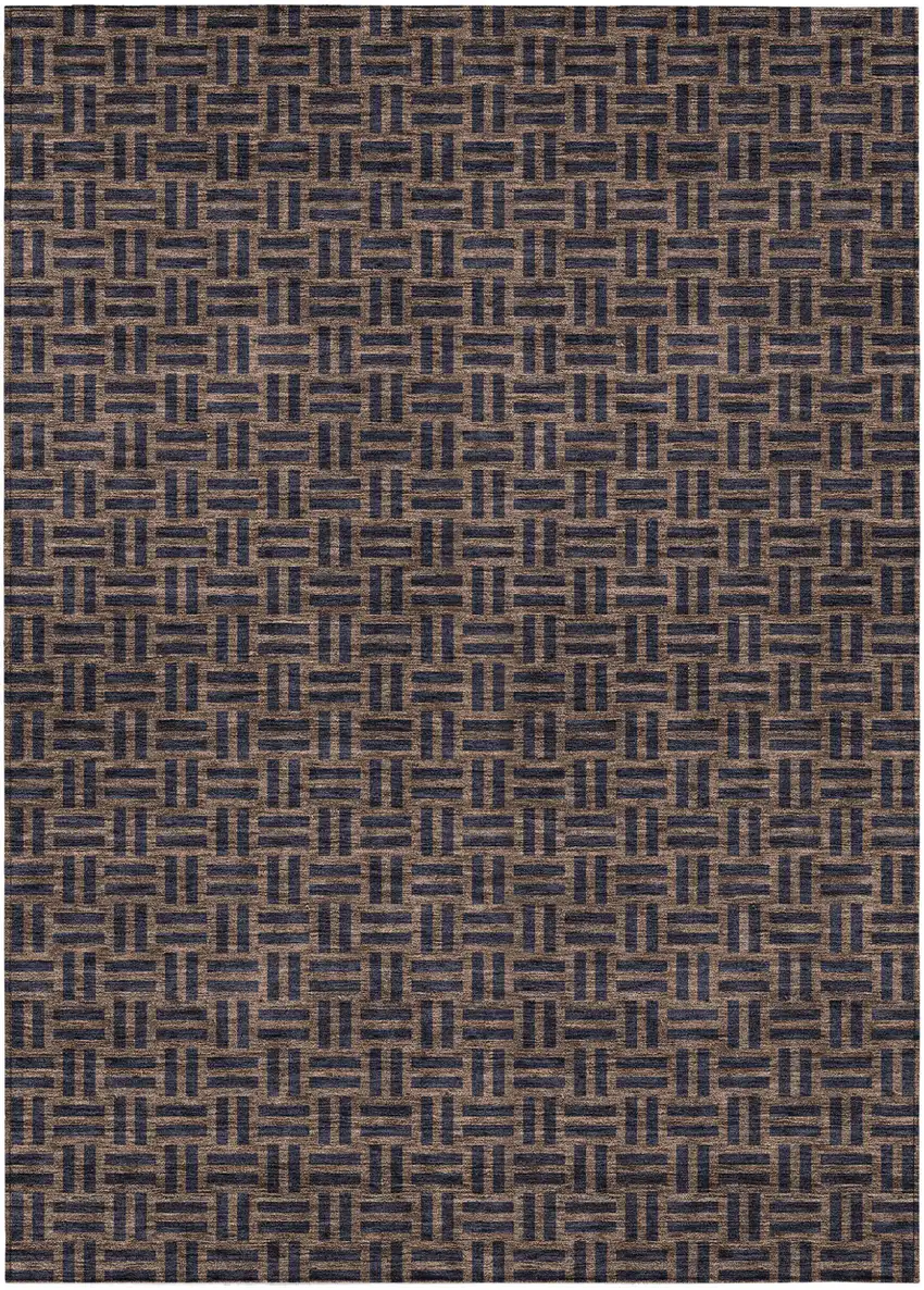 Chocolate And Black Geometric Washable Indoor Outdoor Area Rug Photo 2