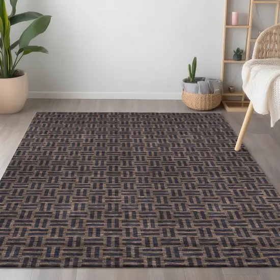 Chocolate And Black Geometric Washable Indoor Outdoor Area Rug Photo 9