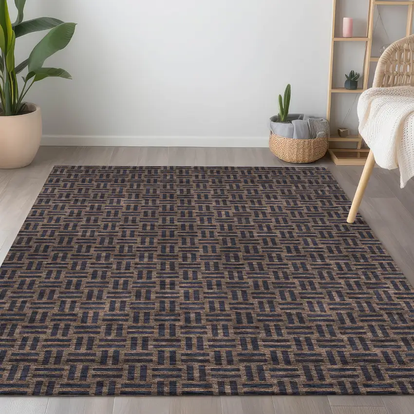 Chocolate And Black Geometric Washable Indoor Outdoor Area Rug Photo 9