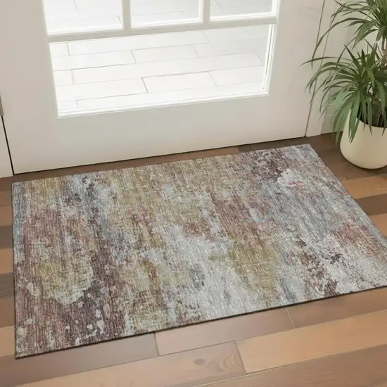 Chocolate And Blue Abstract Washable Area Rug With UV Protection Photo 2
