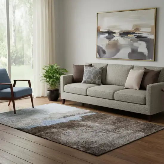 Chocolate And Blue Abstract Washable Area Rug With UV Protection Photo 2