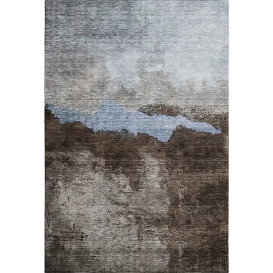 Chocolate And Blue Abstract Washable Area Rug With UV Protection Photo 1