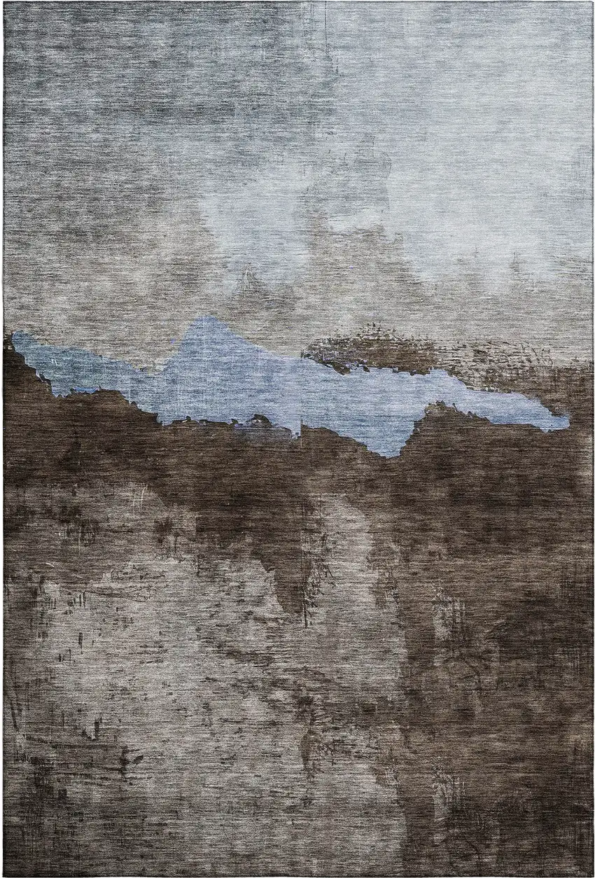 Chocolate And Blue Abstract Washable Area Rug With UV Protection Photo 1