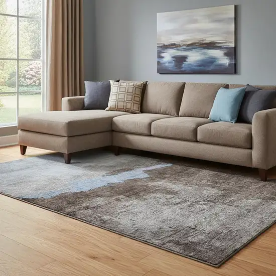 Chocolate And Blue Abstract Washable Area Rug With UV Protection Photo 2