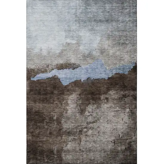 Chocolate And Blue Abstract Washable Area Rug With UV Protection Photo 3