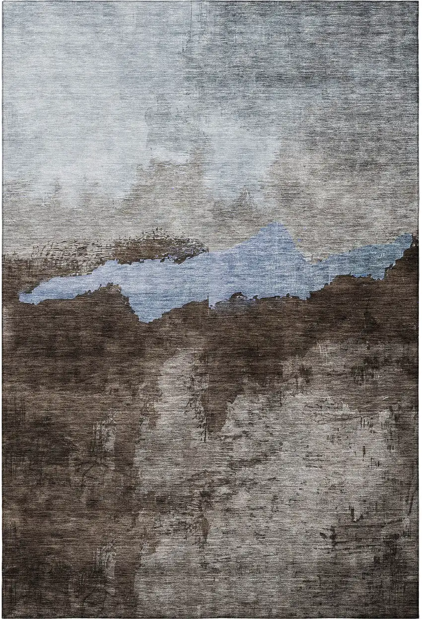 Chocolate And Blue Abstract Washable Area Rug With UV Protection Photo 3