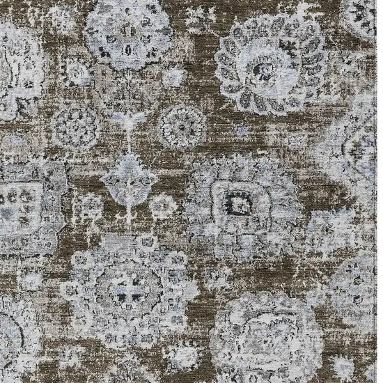 Chocolate And Blue Floral Washable Indoor Outdoor Area Rug Photo 5