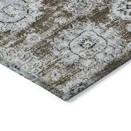 Chocolate And Blue Floral Washable Indoor Outdoor Area Rug Photo 4