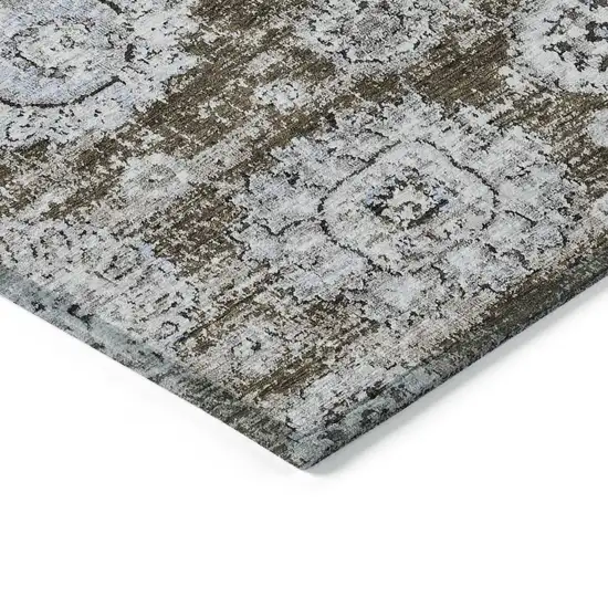 Chocolate And Blue Floral Washable Indoor Outdoor Area Rug Photo 3