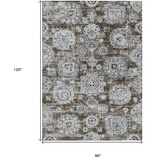 Chocolate And Blue Floral Washable Indoor Outdoor Area Rug Photo 3