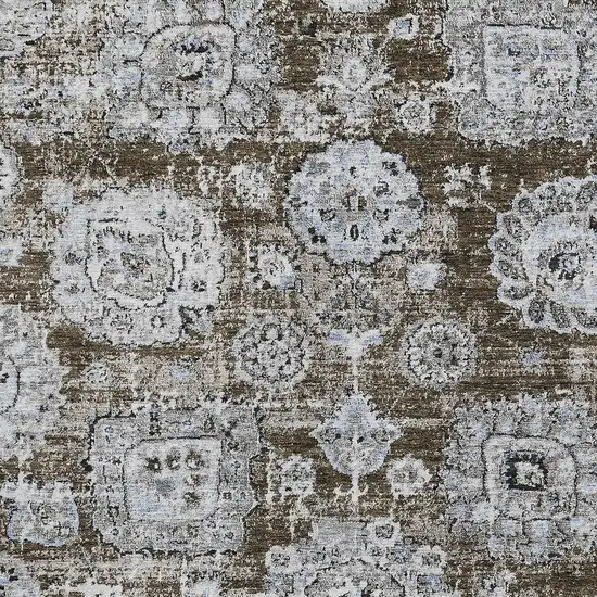 Chocolate And Blue Floral Washable Indoor Outdoor Area Rug Photo 4