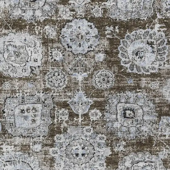 Chocolate And Blue Floral Washable Indoor Outdoor Area Rug Photo 4