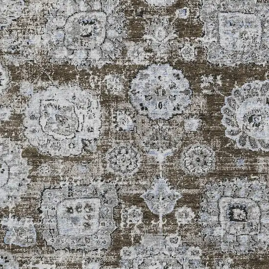 Chocolate And Blue Floral Washable Indoor Outdoor Area Rug Photo 4