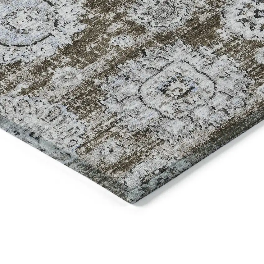 Chocolate And Blue Floral Washable Indoor Outdoor Area Rug Photo 3