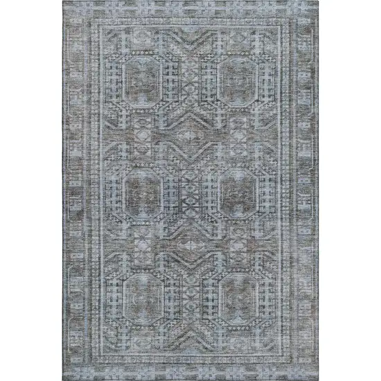 Chocolate And Blue Geometric Washable Area Rug With UV Protection Photo 1