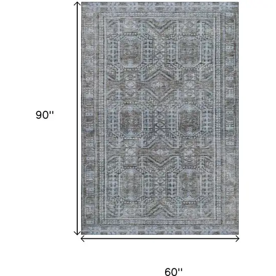 Chocolate And Blue Geometric Washable Area Rug With UV Protection Photo 9