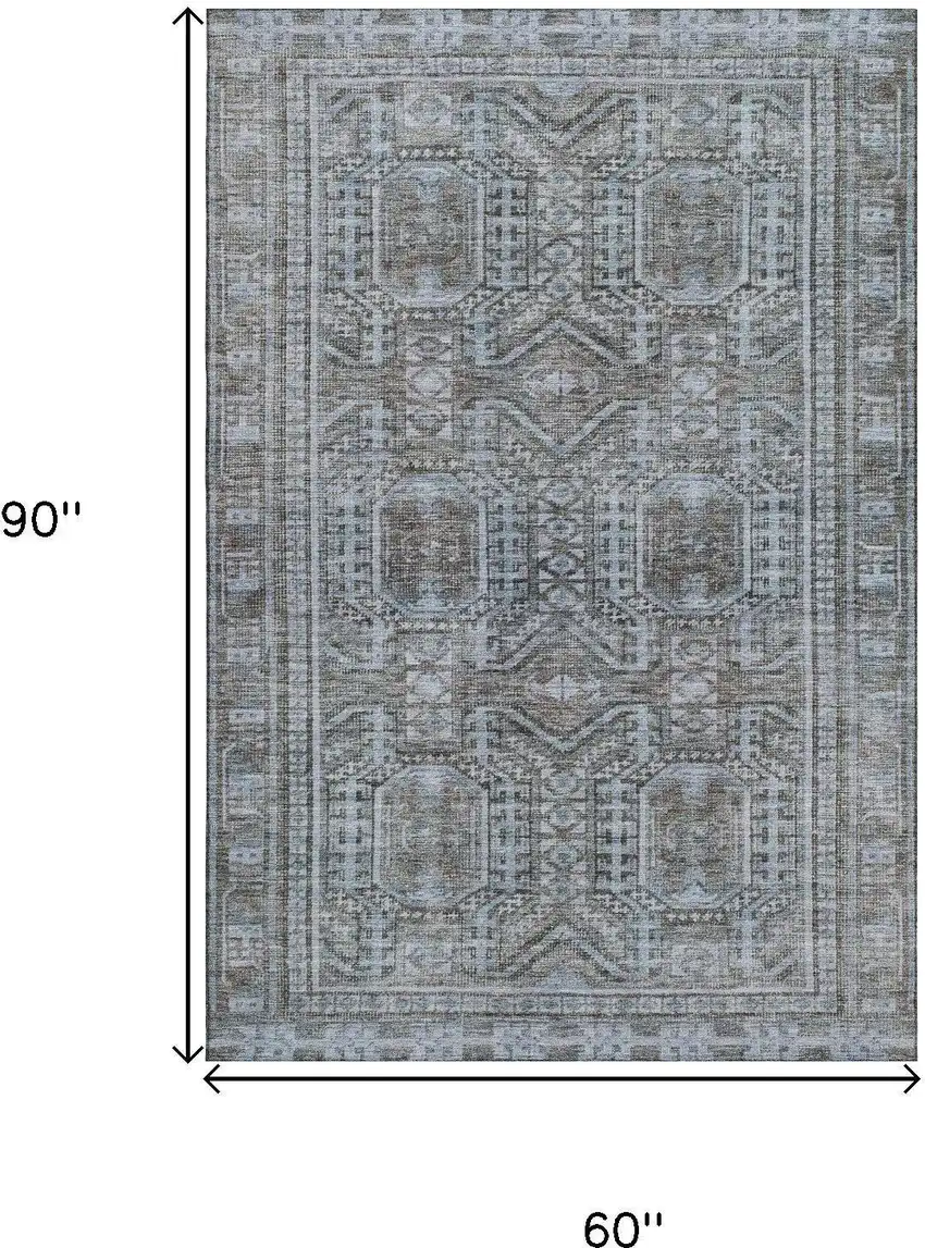 Chocolate And Blue Geometric Washable Area Rug With UV Protection Photo 9
