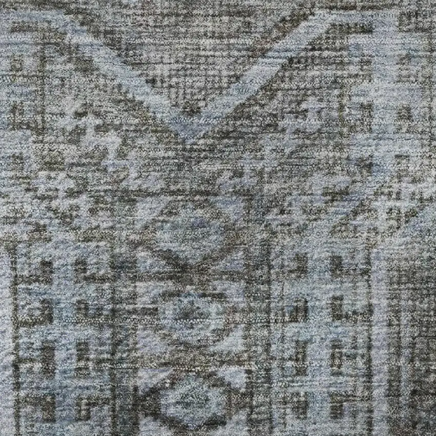 Chocolate And Blue Geometric Washable Area Rug With UV Protection Photo 8