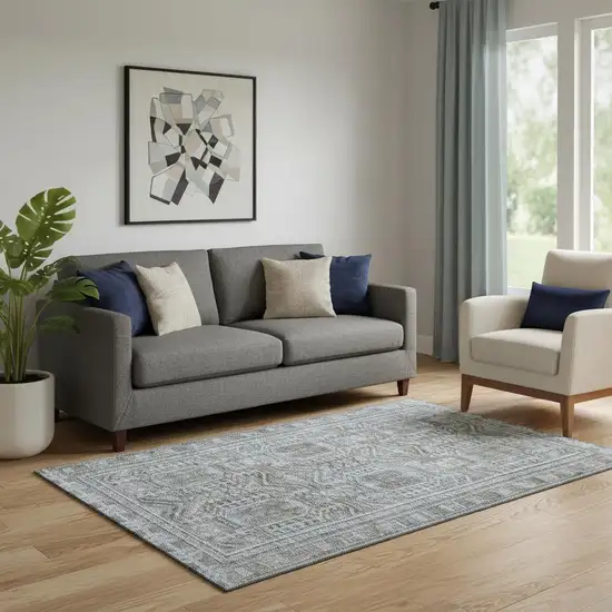 Chocolate And Blue Geometric Washable Area Rug With UV Protection Photo 2