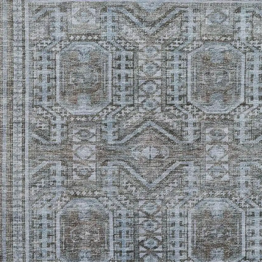 Chocolate And Blue Geometric Washable Area Rug With UV Protection Photo 3